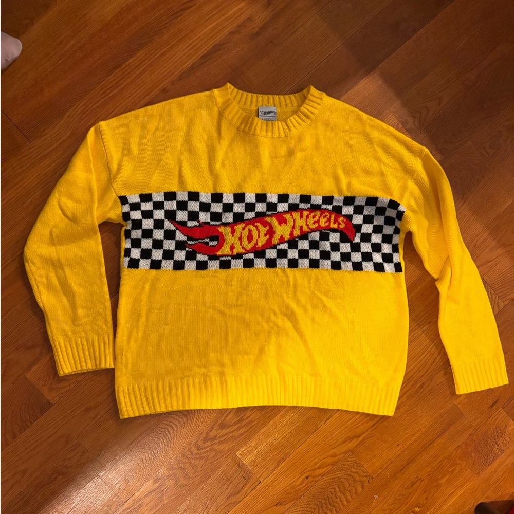 Mattel Yellow Hot Wheels Checkerboard Crewneck Sweater